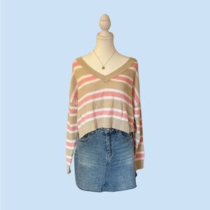 Striped V-Neck Cropped Sweater